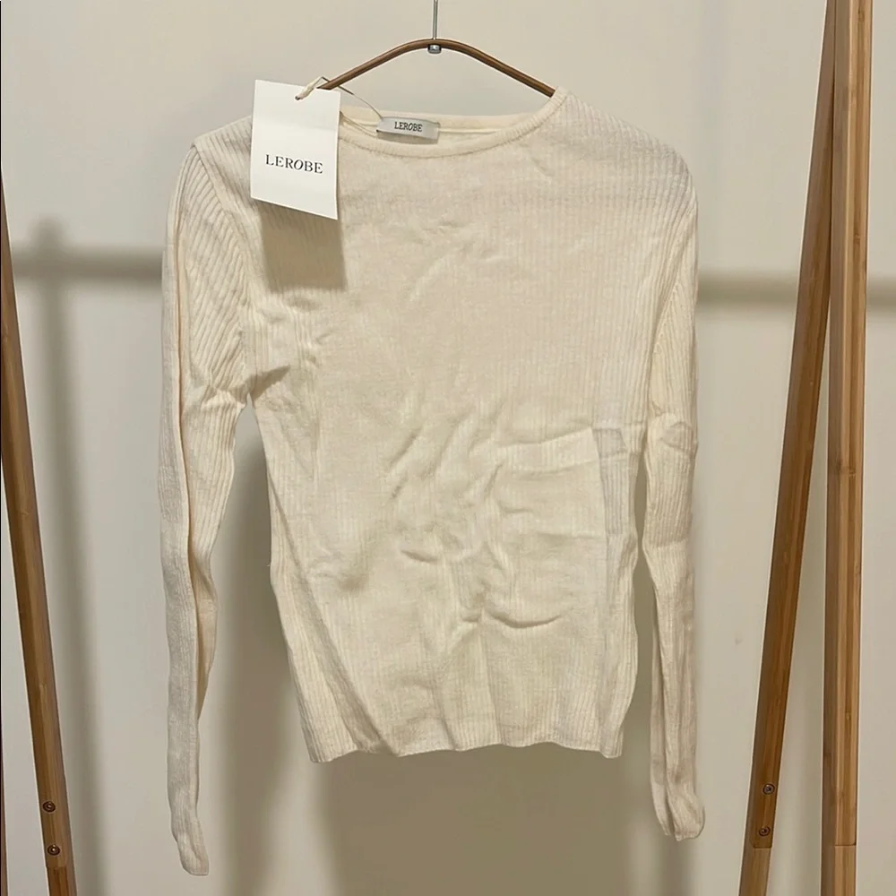LEROBE White Ribbed Wool Sweater - Picture 2 of 5